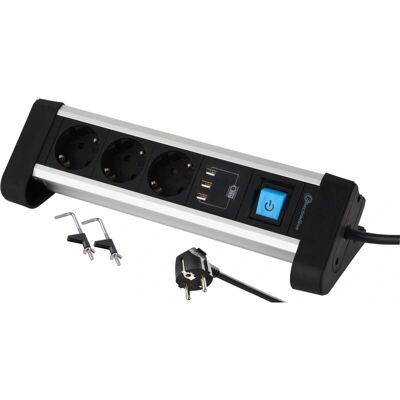 ELECTRALINE 62559 Verlengsnoer - 3 Stopcontacten, 3 USB, Metaal, 2M Kabel ELECTRALINE 62559 Verlengsnoer - 3 Stopcontacten, 3 USB, Metaal, 2M Kabel
