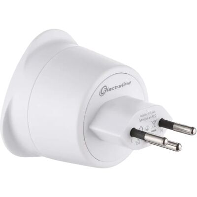 ELECTRALINE - 70052 - Blanc - Terre à 3 broches - Adaptateur de voyage - Publicité ELECTRALINE - 70052 - Blanc - Terre à 3 broches - Adaptateur de voyage - Publicité