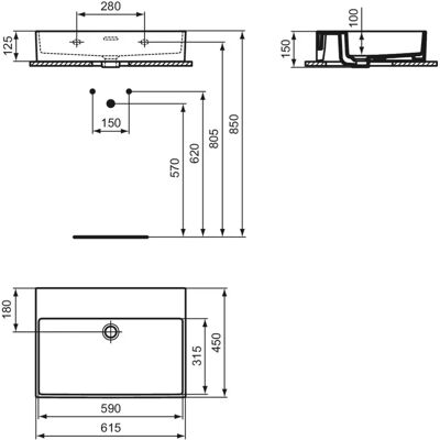 Ideal Standard R054101 Extra Quadratischer Wand-Waschtisch - Waschbecken Ideal Standard R054101 Extra Quadratischer Wand-Waschtisch - Waschbecken