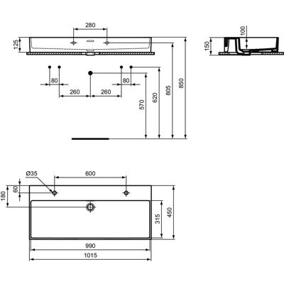 Ideal Standard R055001 - 101,5cm Weiß Waschbecken mit Überlauf Ideal Standard R055001 - 101,5cm Weiß Waschbecken mit Überlauf