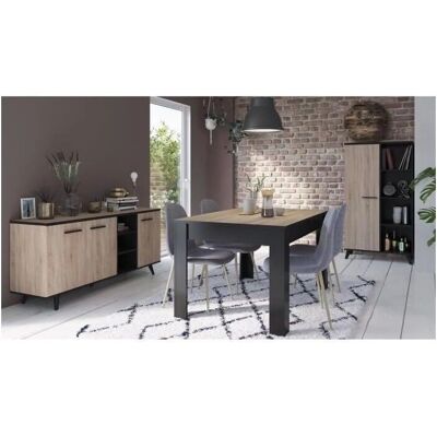 Wayne - Ensemble séjour en chêne brossé avec enfilade et table - Publicité Wayne - Ensemble séjour en chêne brossé avec enfilade et table - Publicité
