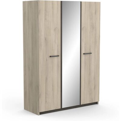 CBA Meubles Watson Armoire Chêne - 3 Portes, Miroir, Poignées en Bois - Publicité CBA Meubles Watson Armoire Chêne - 3 Portes, Miroir, Poignées en Bois - Publicité