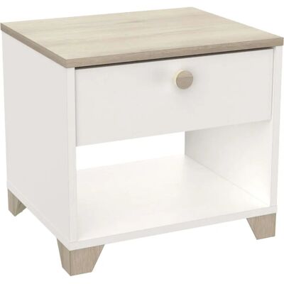 Comodino Bianco e Rovere - 1 Cassetto - Stile Scandinavo Moderno Comodino Bianco e Rovere - 1 Cassetto - Stile Scandinavo Moderno