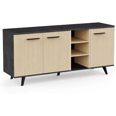 KENT Buffet Enfilade - Chene de fil / Sidewalk - 3 portes - 3 niches - 160,7x43,9x73,3 cm - DEMEYERE - Publicité KENT Buffet Enfilade - Chene de fil / Sidewalk - 3 portes - 3 niches - 160,7x43,9x73,3 cm - DEMEYERE - Publicité