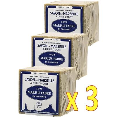 Savon de Marseille à l'huile d'olive Marius Fabre - Cubes de 200g Lot de 3 ou 2 - Publicité Savon de Marseille à l'huile d'olive Marius Fabre - Cubes de 200g Lot de 3 ou 2 - Publicité