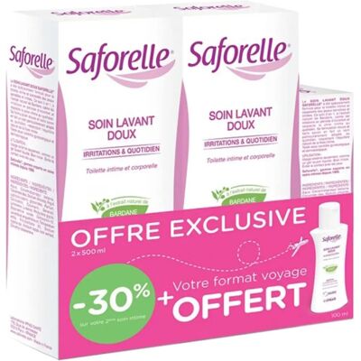 Saforelle Soin Lavant Doux Lot de 2 x 500 ml + 100 ml Offert - Publicité Saforelle Soin Lavant Doux Lot de 2 x 500 ml + 100 ml Offert - Publicité