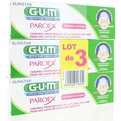 Dentifrice Anti-plaques Paroex GUM 75 ml lot de 3 - Publicité Dentifrice Anti-plaques Paroex GUM 75 ml lot de 3 - Publicité