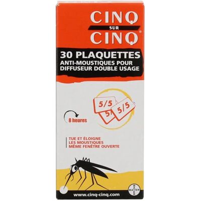 Cinq sur Cinq Répulsif Moustiques & Acariens - 30 Tablettes - Recharge Insecticide - Publicité Cinq sur Cinq Répulsif Moustiques & Acariens - 30 Tablettes - Recharge Insecticide - Publicité