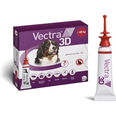 Vectra 3D Solution antiparasitaire pour chiens >40 kg - 3 pipettes Vectra 3D Solution antiparasitaire pour chiens >40 kg - 3 pipettes