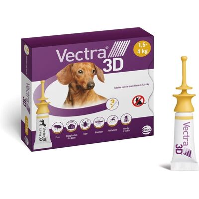 Vectra 3D Solution spot-on pour chiens 1,5-4 kg - Anti-puce & tiques Vectra 3D Solution spot-on pour chiens 1,5-4 kg - Anti-puce & tiques