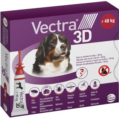 Ceva Vectra 3D Rozwiązanie spot-on - Psy >40kg - Pchły, Kleszcze - 3 x 8ml Ceva Vectra 3D Rozwiązanie spot-on - Psy >40kg - Pchły, Kleszcze - 3 x 8ml