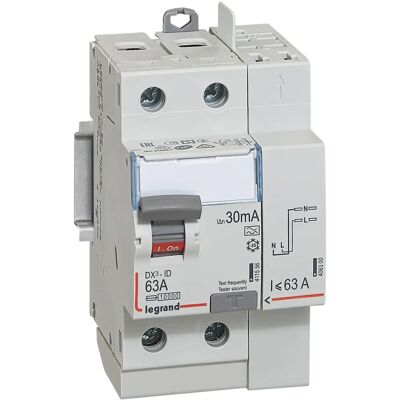 Interrupteur différentiel bipolaire Legrand 63A - 30mA, Reset Facile - Publicité Interrupteur différentiel bipolaire Legrand 63A - 30mA, Reset Facile - Publicité