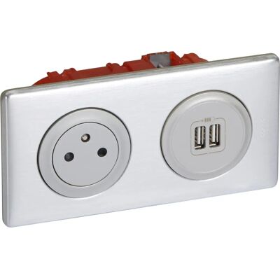 Enchufe eléctrico empotrado Aluminum Legrand Céliane con doble USB Enchufe eléctrico empotrado Aluminum Legrand Céliane con doble USB