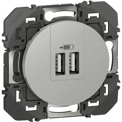 Wtyczka Legrand z ładowarką USB - Aluminium - Podwójne USB - 3680W - Gniazdko ścienne Wtyczka Legrand z ładowarką USB - Aluminium - Podwójne USB - 3680W - Gniazdko ścienne