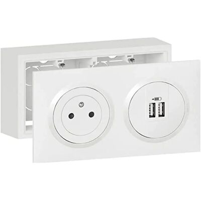 Legrand KIT 2P+T/2XUSB PRECA BLC+CADR - Kit électrique - Publicité Legrand KIT 2P+T/2XUSB PRECA BLC+CADR - Kit électrique - Publicité