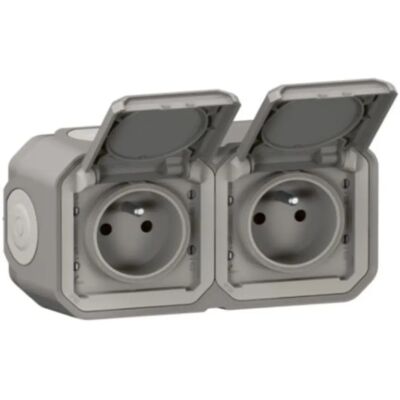 Enchufe doble impermeable horizontal Legrand - IP55, Gris Enchufe doble impermeable horizontal Legrand - IP55, Gris