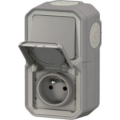 Interruptor y toma de corriente exterior Legrand - Reversible, IP55, Gris Interruptor y toma de corriente exterior Legrand - Reversible, IP55, Gris