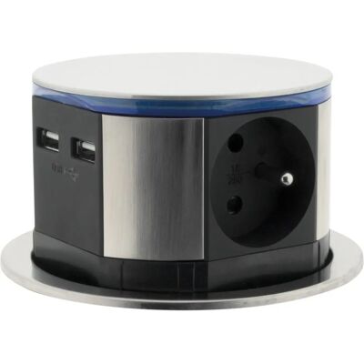 OTIO Multiprise compacte LED - 3 prises 16A 2P+T & 2x USB - Finition inox - Publicité OTIO Multiprise compacte LED - 3 prises 16A 2P+T & 2x USB - Finition inox - Publicité