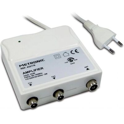 Amplificateur intérieur Metronic - FM/VHF/UHF, gain 30dB, filtre 4G - Publicité Amplificateur intérieur Metronic - FM/VHF/UHF, gain 30dB, filtre 4G - Publicité