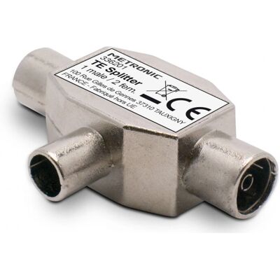 Metronic Model 336201 Kabelverdeler/verdeler - TV verdeelstuk T-connector, Ø 9,52mm, 1 male / 2 female Metronic Model 336201 Kabelverdeler/verdeler - TV verdeelstuk T-connector, Ø 9,52mm, 1 male / 2 female