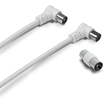 Câble coaxial Metronic - 9,52mm - Connecteurs angulaires mâle/femelle - 2M - Blanc - Publicité Câble coaxial Metronic - 9,52mm - Connecteurs angulaires mâle/femelle - 2M - Blanc - Publicité