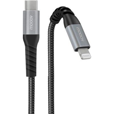 Câble renforcé MOOOV - USB-C à Lightning - 2m - Noir - Publicité Câble renforcé MOOOV - USB-C à Lightning - 2m - Noir - Publicité