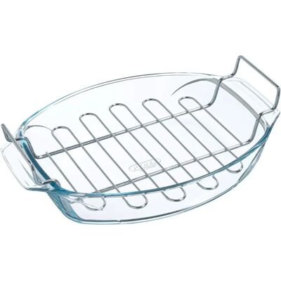 Tiga de sticlă ovală Pyrex cu grilaj - 39x27cm - Tiga de copt Tiga de sticlă ovală Pyrex cu grilaj - 39x27cm - Tiga de copt