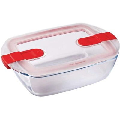 Recipient dreptunghiular din sticlă Pyrex Cook & Heat cu supapă de abur - 1,1L Recipient dreptunghiular din sticlă Pyrex Cook & Heat cu supapă de abur - 1,1L