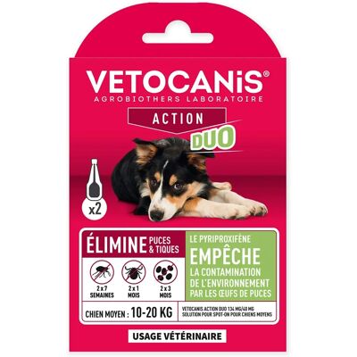 Vetocanis Traitement Spot-On pour puces et tiques pour chien moyen - 2 pipettes - efficacité 7 semaines Vetocanis Traitement Spot-On pour puces et tiques pour chien moyen - 2 pipettes - efficacité 7 semaines