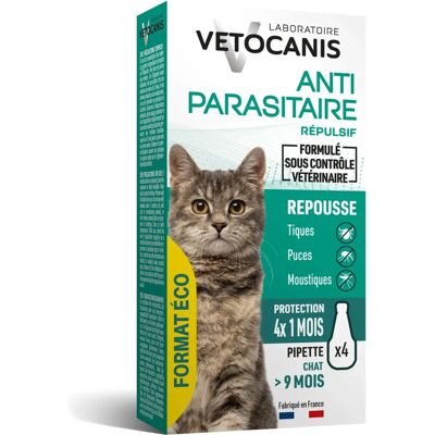 Vetocanis 4 Pipettes Anti-puces et Anti-tiques - Pour Chat - 2 Mois de Protection Vetocanis 4 Pipettes Anti-puces et Anti-tiques - Pour Chat - 2 Mois de Protection