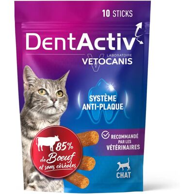 VETOCANIS DentActiv 10 Bâtonnets - Friandises bucco-dentaires au bœuf pour chat VETOCANIS DentActiv 10 Bâtonnets - Friandises bucco-dentaires au bœuf pour chat