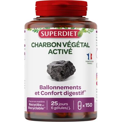Super Diet Aktivierter Pflanzenkohle - 150 Kapseln - Verdauungsfördernd Super Diet Aktivierter Pflanzenkohle - 150 Kapseln - Verdauungsfördernd