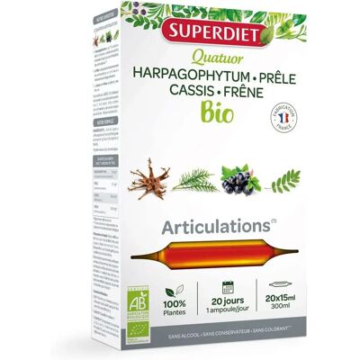 Superdiet Bio-Gelenksupplement - Schachtelhalm, Esche, Schwarze Johannisbeere, Harpagophytum Superdiet Bio-Gelenksupplement - Schachtelhalm, Esche, Schwarze Johannisbeere, Harpagophytum