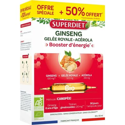 Superdiet Ginseng Gelée Royale Acérola Bio 30 Ampoules - Complément Alimentaire - Publicité Superdiet Ginseng Gelée Royale Acérola Bio 30 Ampoules - Complément Alimentaire - Publicité