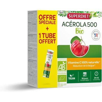 Superdiet Acerola 500 Bio 24 Comprimidos - Suplemento natural de vitamina C Superdiet Acerola 500 Bio 24 Comprimidos - Suplemento natural de vitamina C