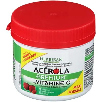 Herbesan Acérola Premium Maxi Pot - 90 Comprimés à Croquer - Supplément - Publicité Herbesan Acérola Premium Maxi Pot - 90 Comprimés à Croquer - Supplément - Publicité