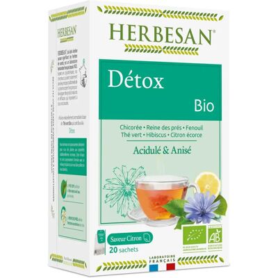 Thé detox bio Herbesan - Chicorée Reine des Prés Fenouil Thé vert - 20 sachets - Publicité Thé detox bio Herbesan - Chicorée Reine des Prés Fenouil Thé vert - 20 sachets - Publicité