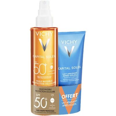 Vichy Huile Solaire SPF50+ et Lait Apaisant Après-Soleil - Publicité Vichy Huile Solaire SPF50+ et Lait Apaisant Après-Soleil - Publicité