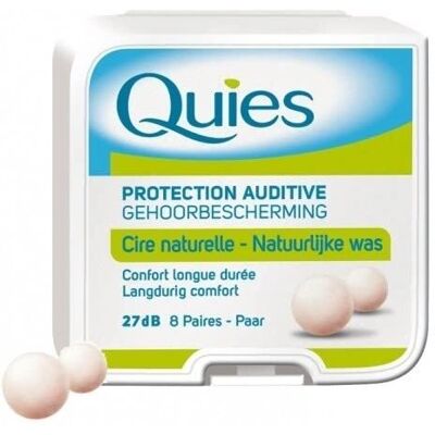 Protection auditive en cire naturelle Quies - 8 paires - Publicité Protection auditive en cire naturelle Quies - 8 paires - Publicité