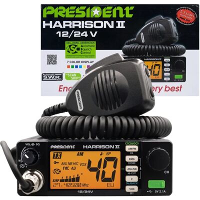 Radio CB President Harrison II - AM/FM - 12/24 Volt - 40 Kanałów Radio CB President Harrison II - AM/FM - 12/24 Volt - 40 Kanałów