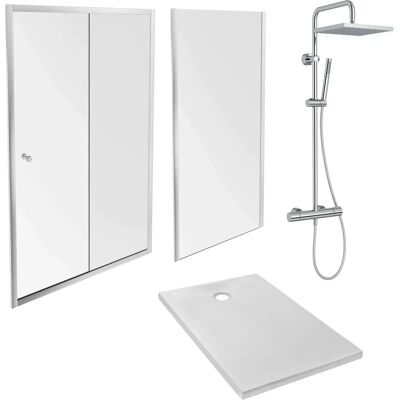 Jacob Delafon - Pack de ducha con plato de 120x90 cm, columna de ducha Brigitte y mampara Serenity cromo Jacob Delafon - Pack de ducha con plato de 120x90 cm, columna de ducha Brigitte y mampara Serenity cromo