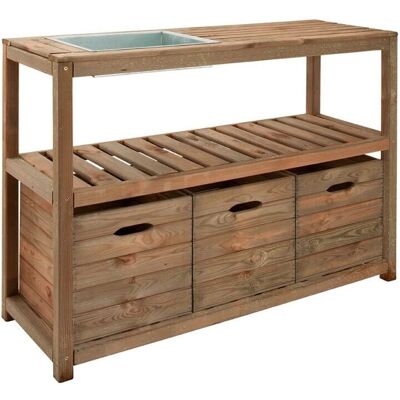 Table de Jardinage Jardipolys avec Bacs de Rangement - Marron - Publicité Table de Jardinage Jardipolys avec Bacs de Rangement - Marron - Publicité