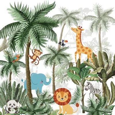 Murale Panoramica Animali della Giungla di Plage - Decorazione stanza bambini Murale Panoramica Animali della Giungla di Plage - Decorazione stanza bambini