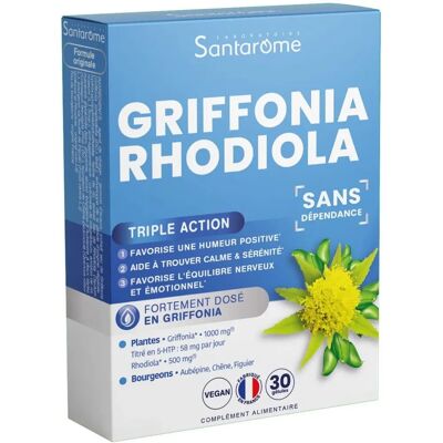 Santarome Griffonia Rhodiola - Veganes Nahrungsergänzungsmittel - 30 Kapseln Santarome Griffonia Rhodiola - Veganes Nahrungsergänzungsmittel - 30 Kapseln