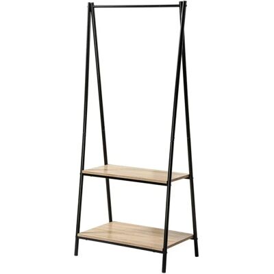 Casame Porte-manteaux 2 étagères style industriel - Noir et effet bois - Publicité Casame Porte-manteaux 2 étagères style industriel - Noir et effet bois - Publicité
