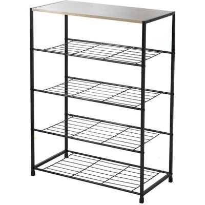 CASAME Étagère à chaussures en métal 5 niveaux - Bois clair - Publicité CASAME Étagère à chaussures en métal 5 niveaux - Bois clair - Publicité