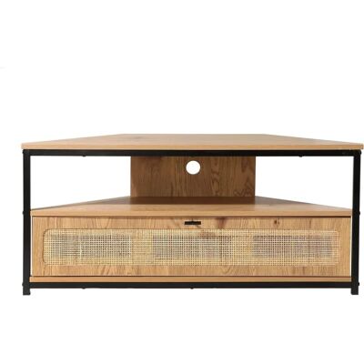 Mueble de esquina para TV Calicosy 100 cm con rejilla de ratán Mueble de esquina para TV Calicosy 100 cm con rejilla de ratán
