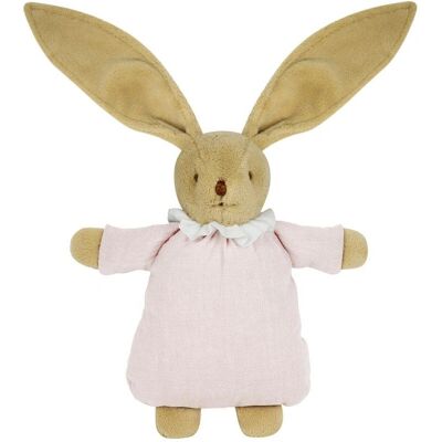 Peluche lapin hochet en coton bio rose poudré - 20 cm - Publicité Peluche lapin hochet en coton bio rose poudré - 20 cm - Publicité