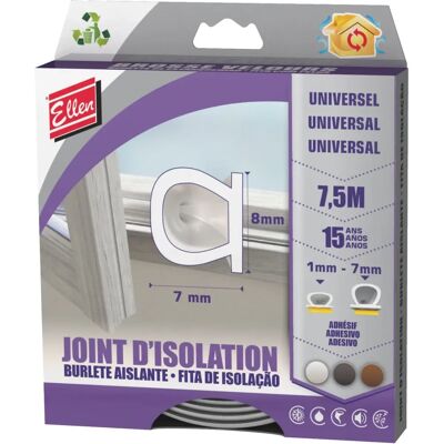 Joint adhésif universel Ellen - Blanc 1-7mm - 7,5m Porte & Fenêtre Joint adhésif universel Ellen - Blanc 1-7mm - 7,5m Porte & Fenêtre