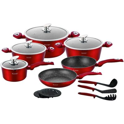 Edenberg EB-5612 - 15-częsciowy zestaw garnków z powłoką granitową - czerwony metaliczny - indukcja Edenberg EB-5612 - 15-częsciowy zestaw garnków z powłoką granitową - czerwony metaliczny - indukcja